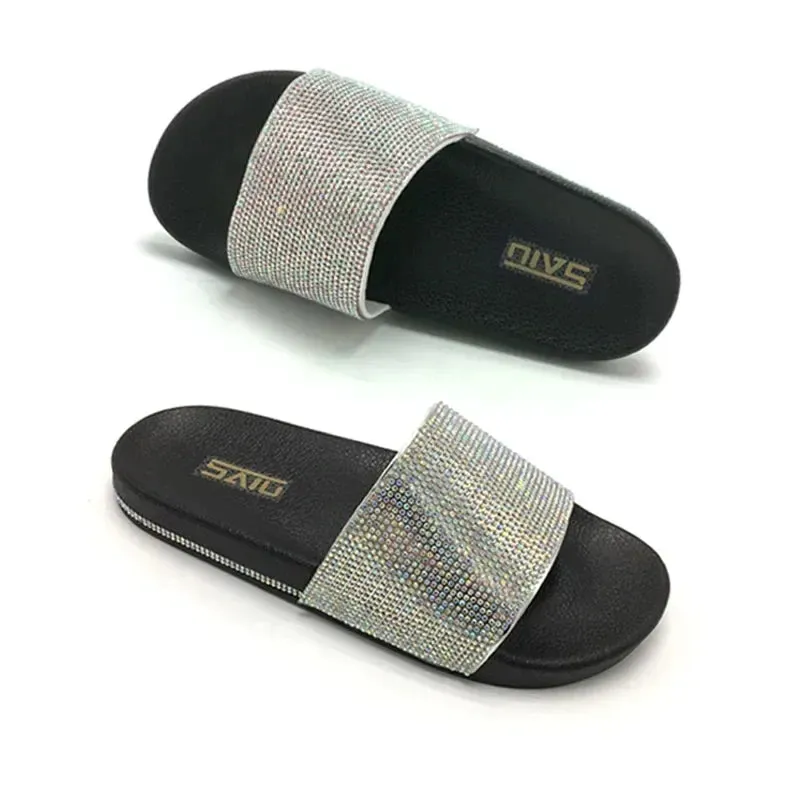 AMOZAE- - Bling Rhinestone Slides Fashionable Flat Sandals for Women's Summer Style