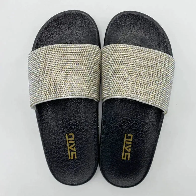 AMOZAE- - Bling Rhinestone Slides Fashionable Flat Sandals for Women's Summer Style