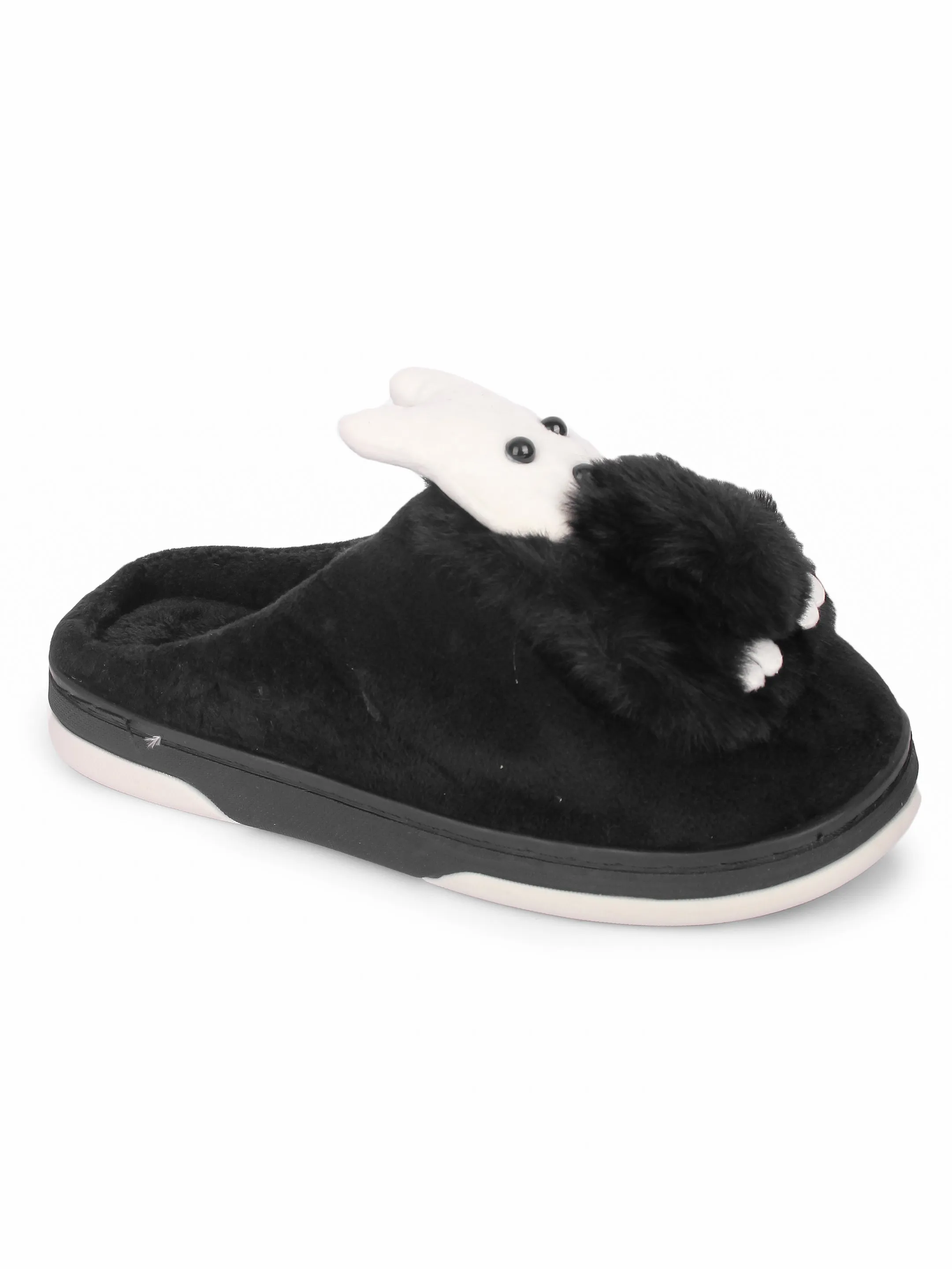 Brauch Women's Black Snow Bunny Fur Winter Slippers
