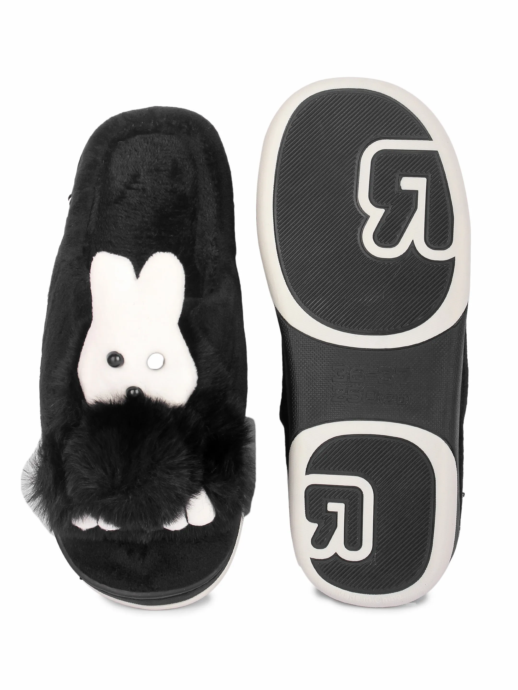 Brauch Women's Black Snow Bunny Fur Winter Slippers