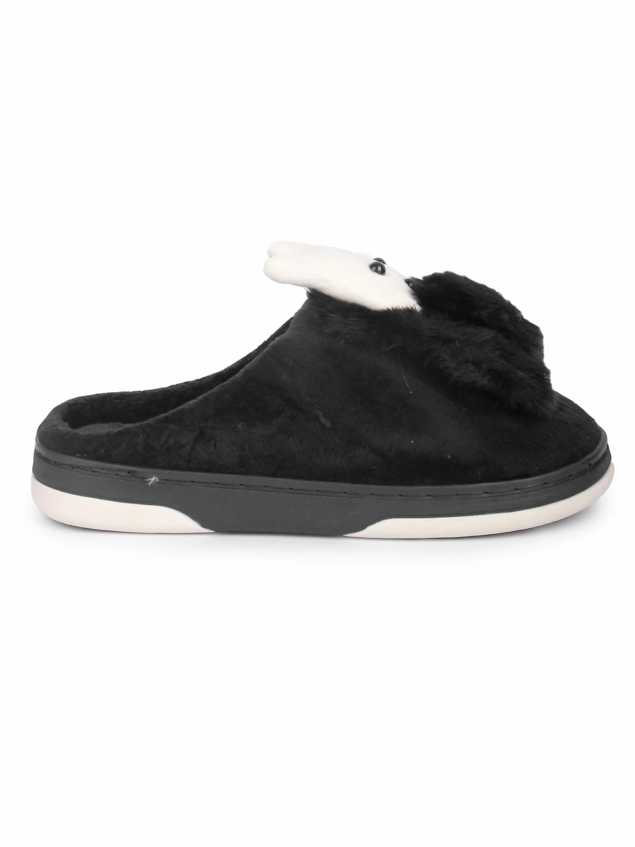 Brauch Women's Black Snow Bunny Fur Winter Slippers