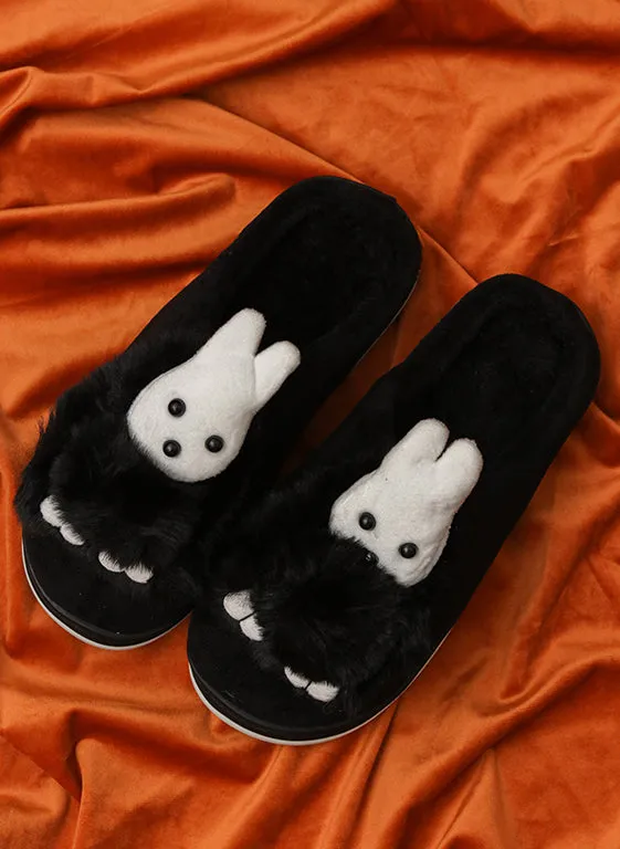 Brauch Women's Black Snow Bunny Fur Winter Slippers