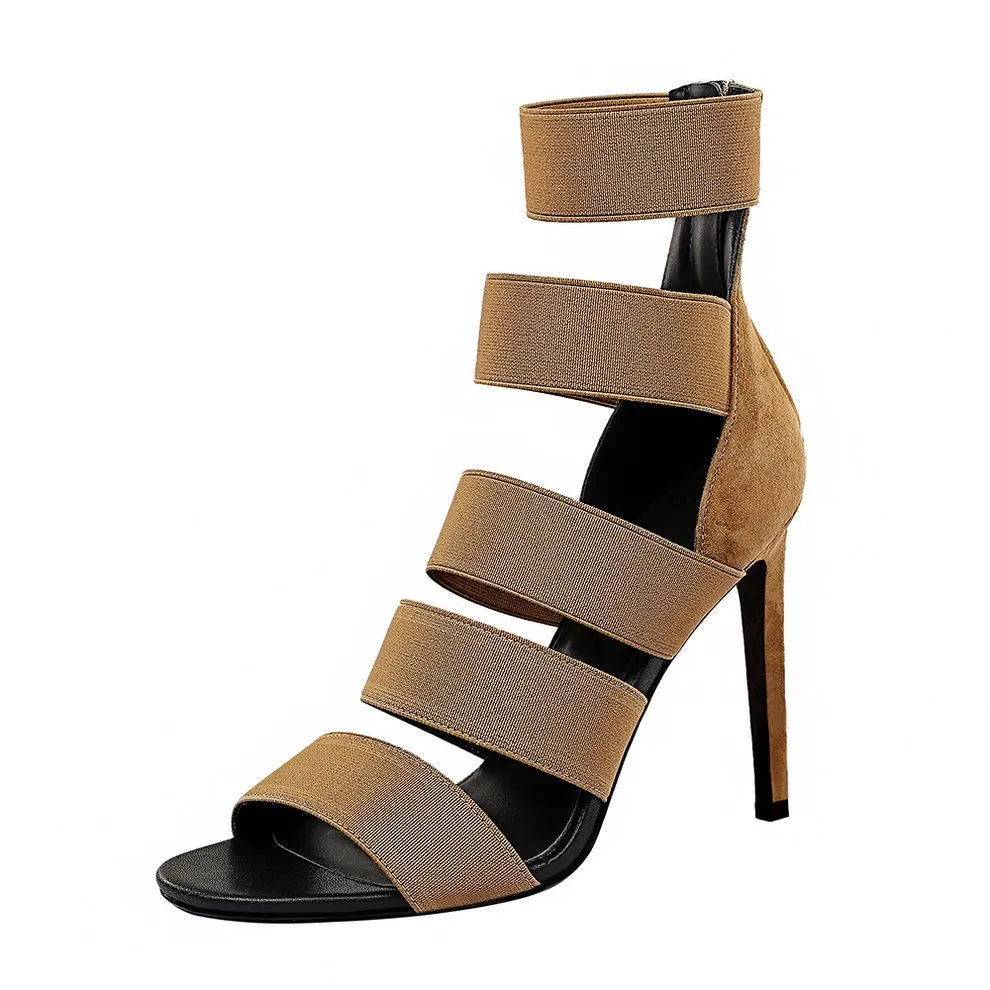 Chicvane Multi-Straps Stiletto Heel Sandals with Zippers