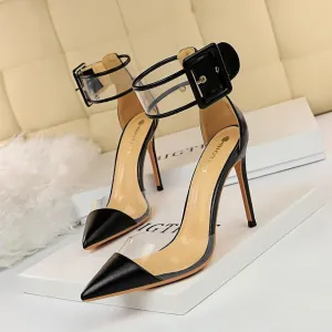 Chicvane Womens Clear Ankle Strap Adjustable Buckle Pointed Toe Stiletto Heel Bridal Heels