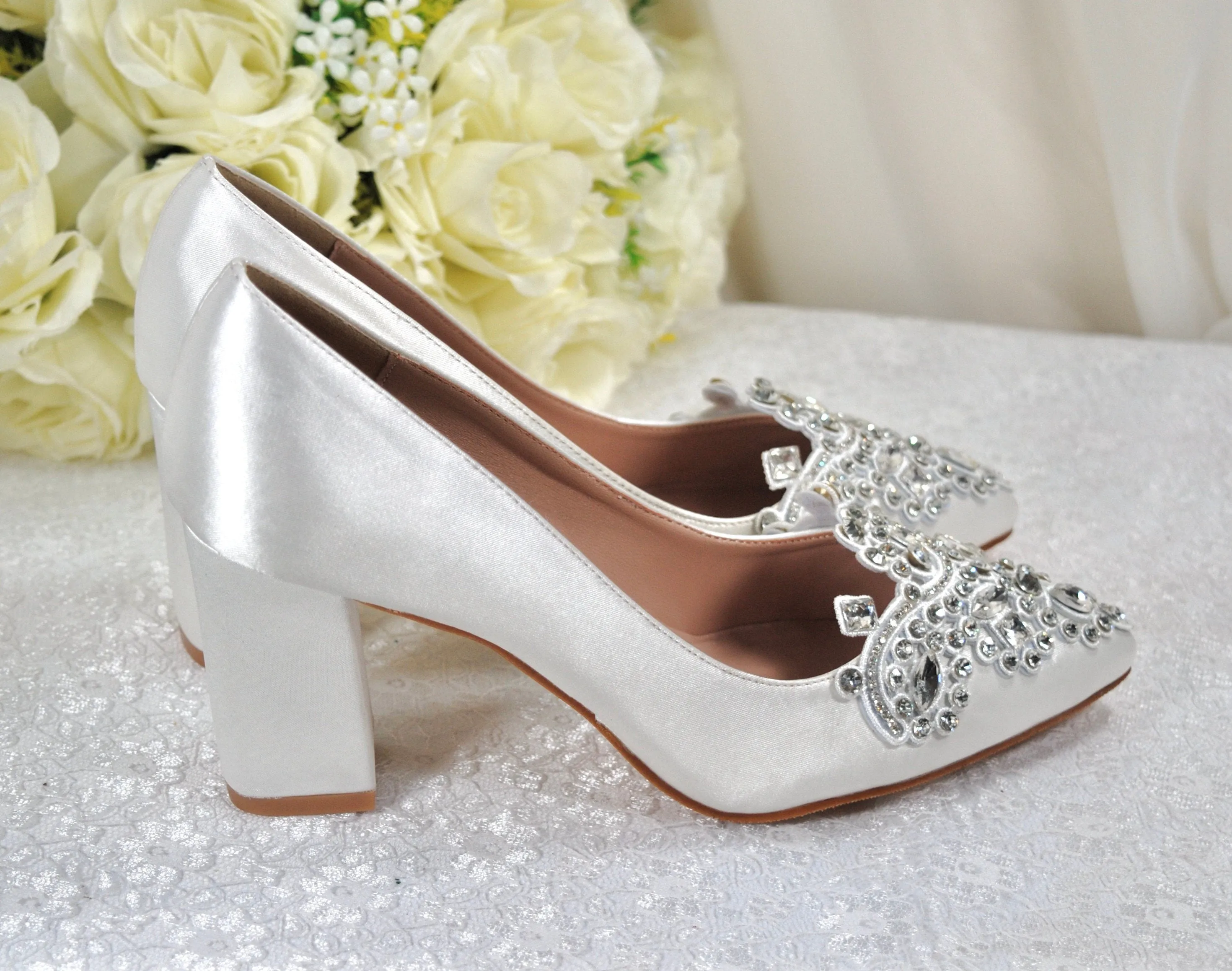 Diamanté Block Heel Bridal Shoes | 3 inch Heels