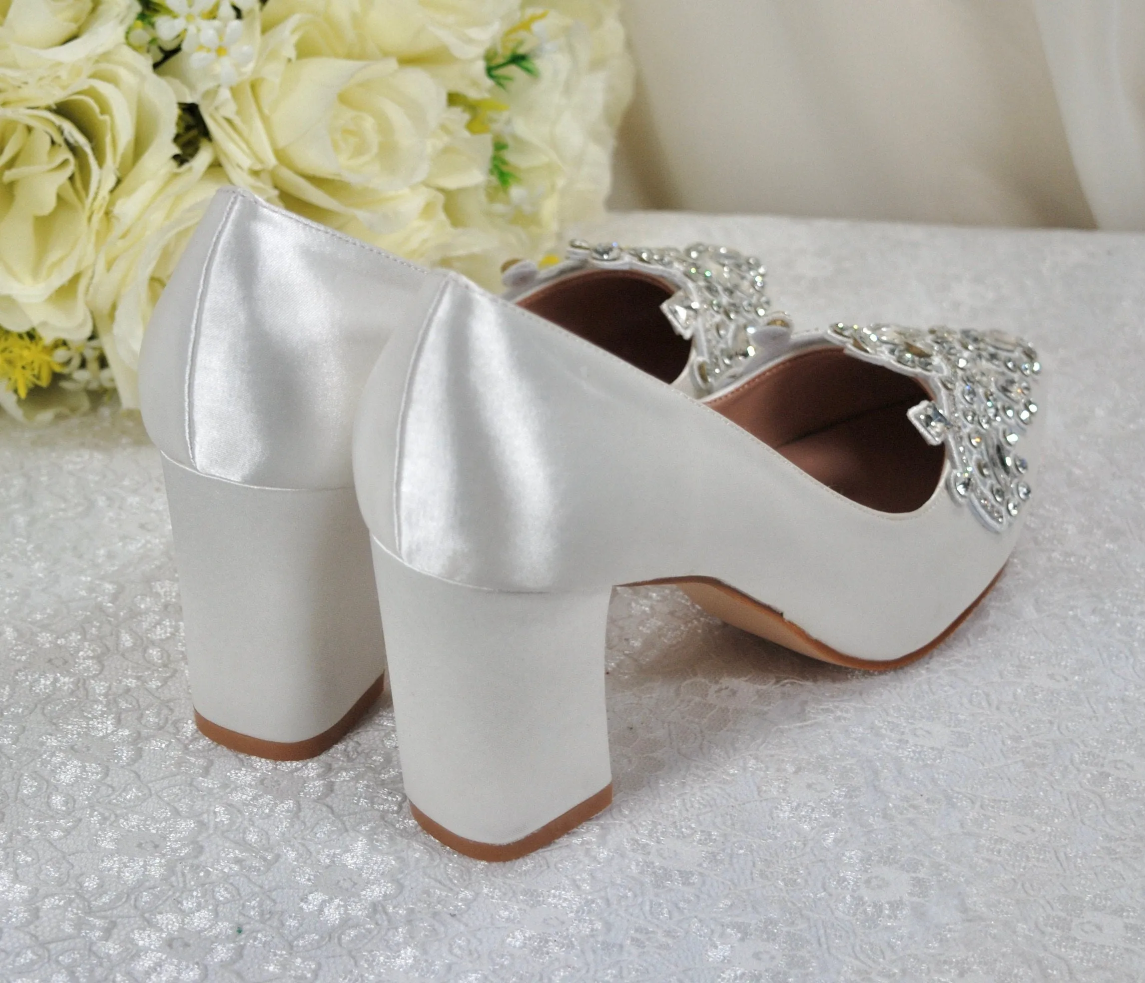 Diamanté Block Heel Bridal Shoes | 3 inch Heels