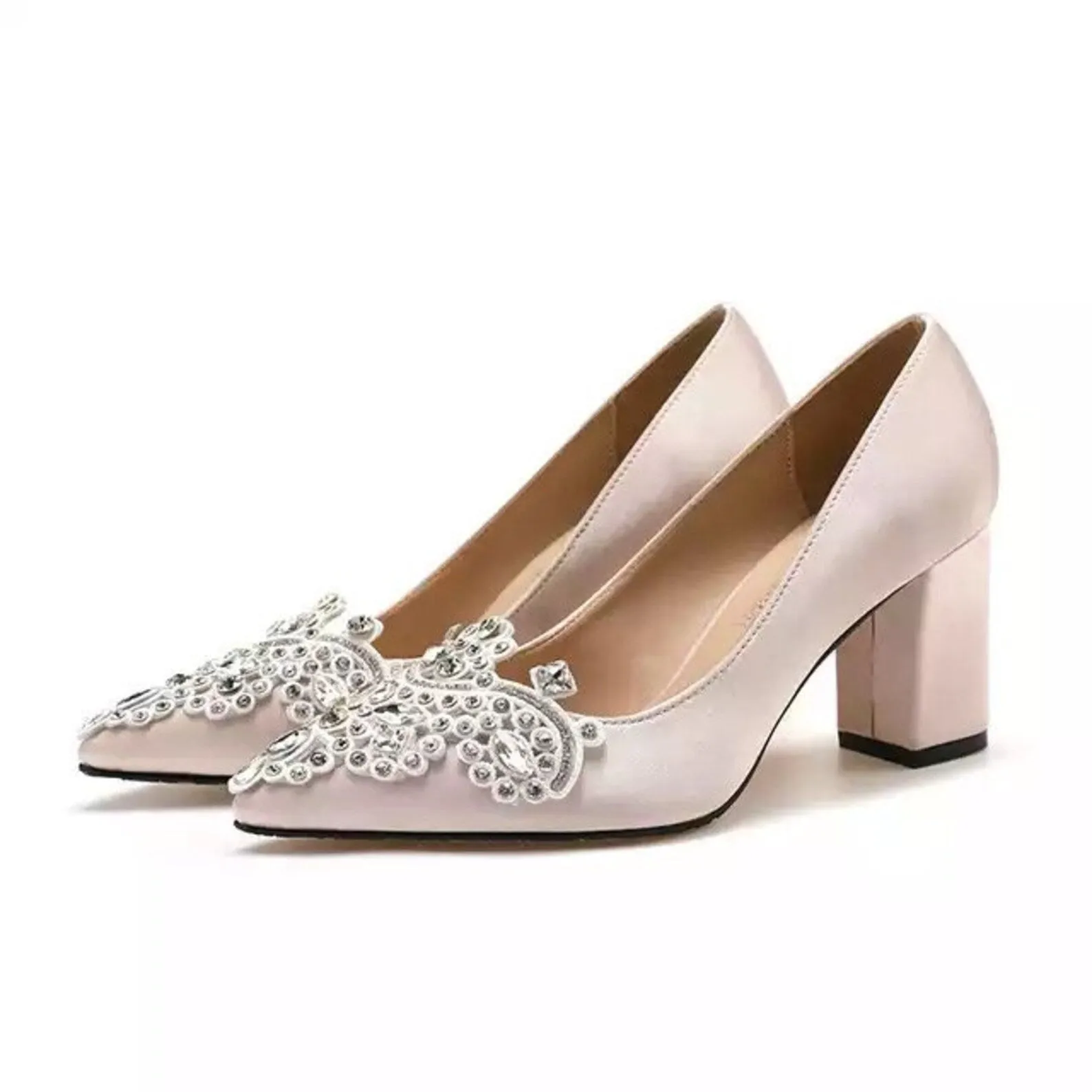 Diamanté Block Heel Bridal Shoes | 3 inch Heels