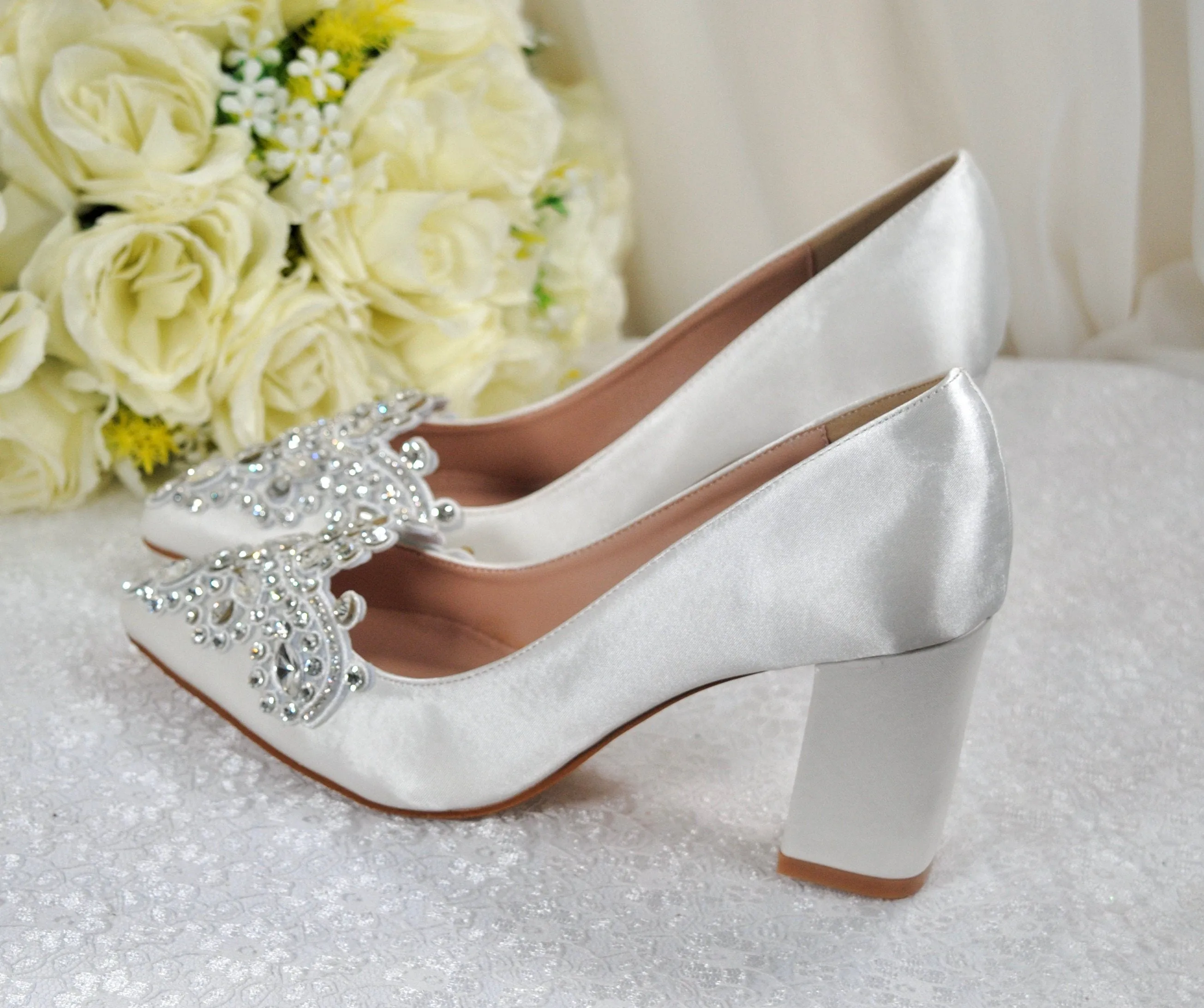 Diamanté Block Heel Bridal Shoes | 3 inch Heels