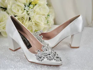 Diamanté Block Heel Bridal Shoes | 3 inch Heels