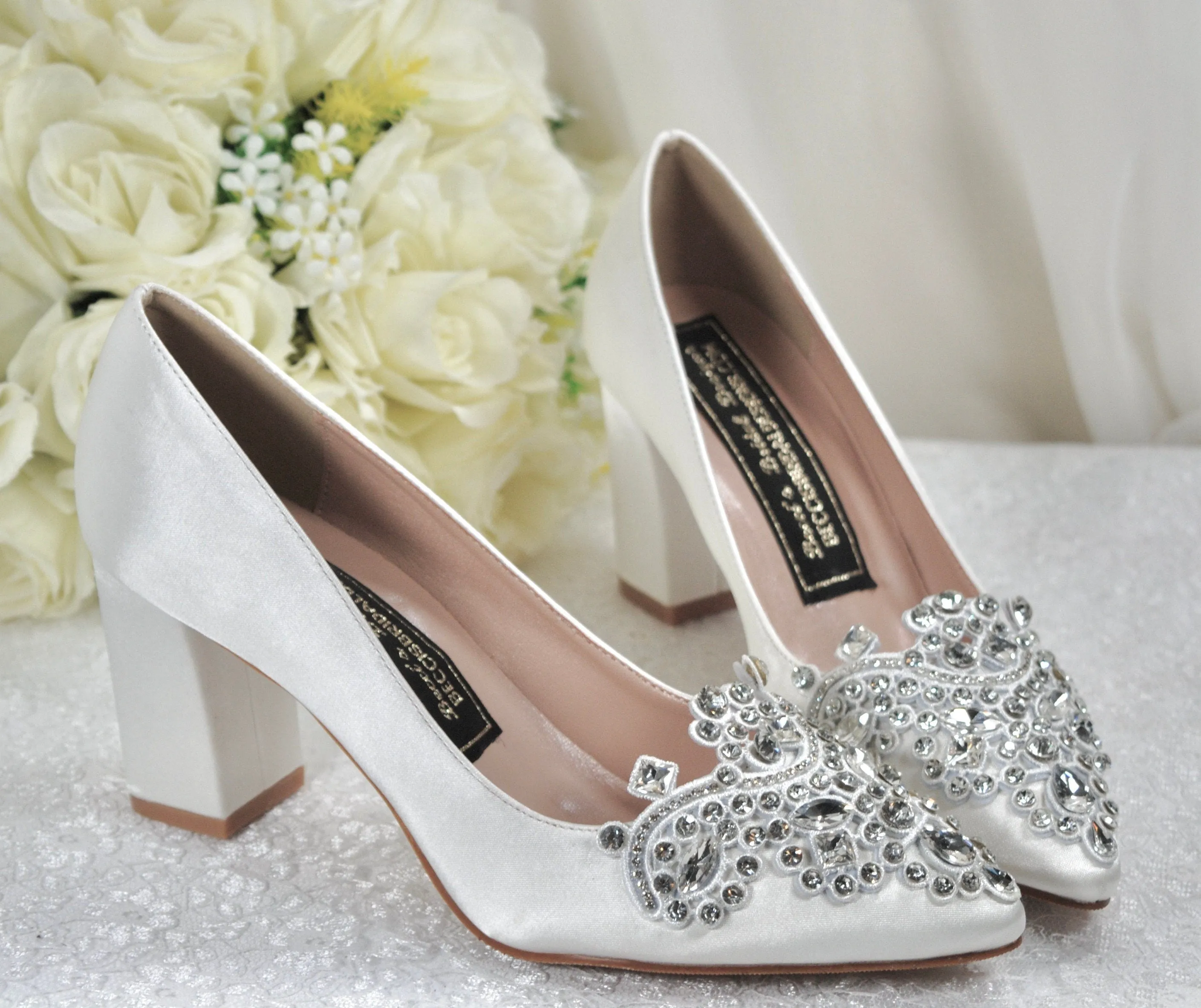 Diamanté Block Heel Bridal Shoes | 3 inch Heels