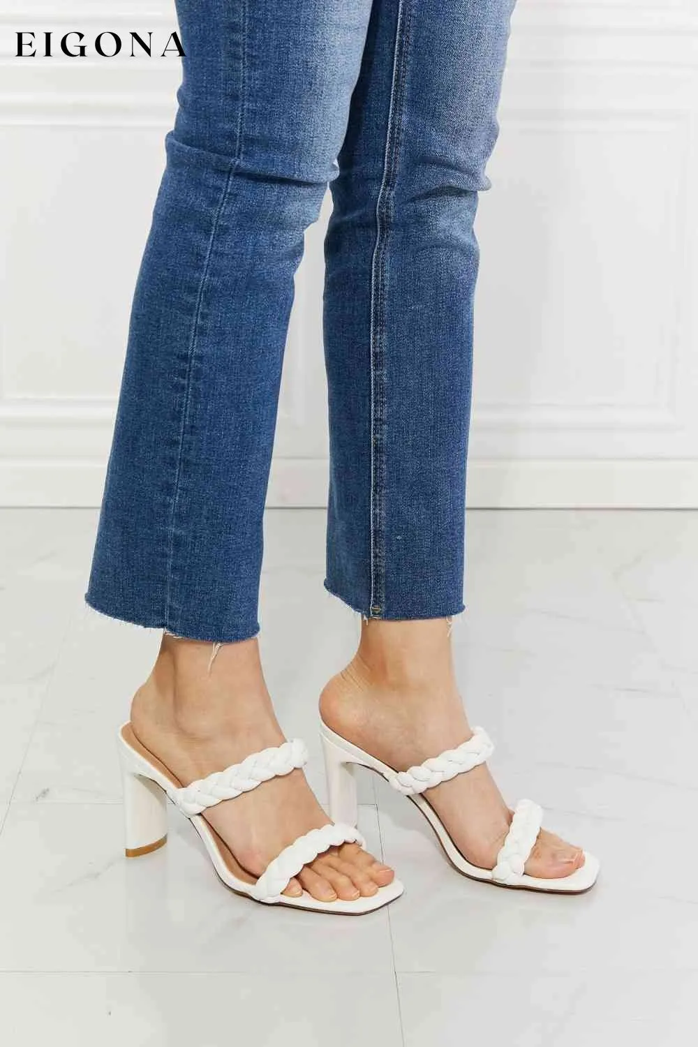 In Love Double Braided Block Heel Sandal in White