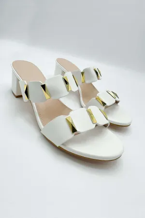 Kolee Stud Detail Block Heel Mules in White