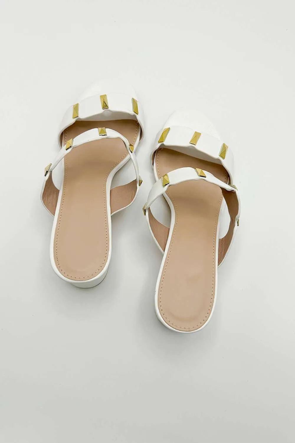 Kolee Stud Detail Block Heel Mules in White