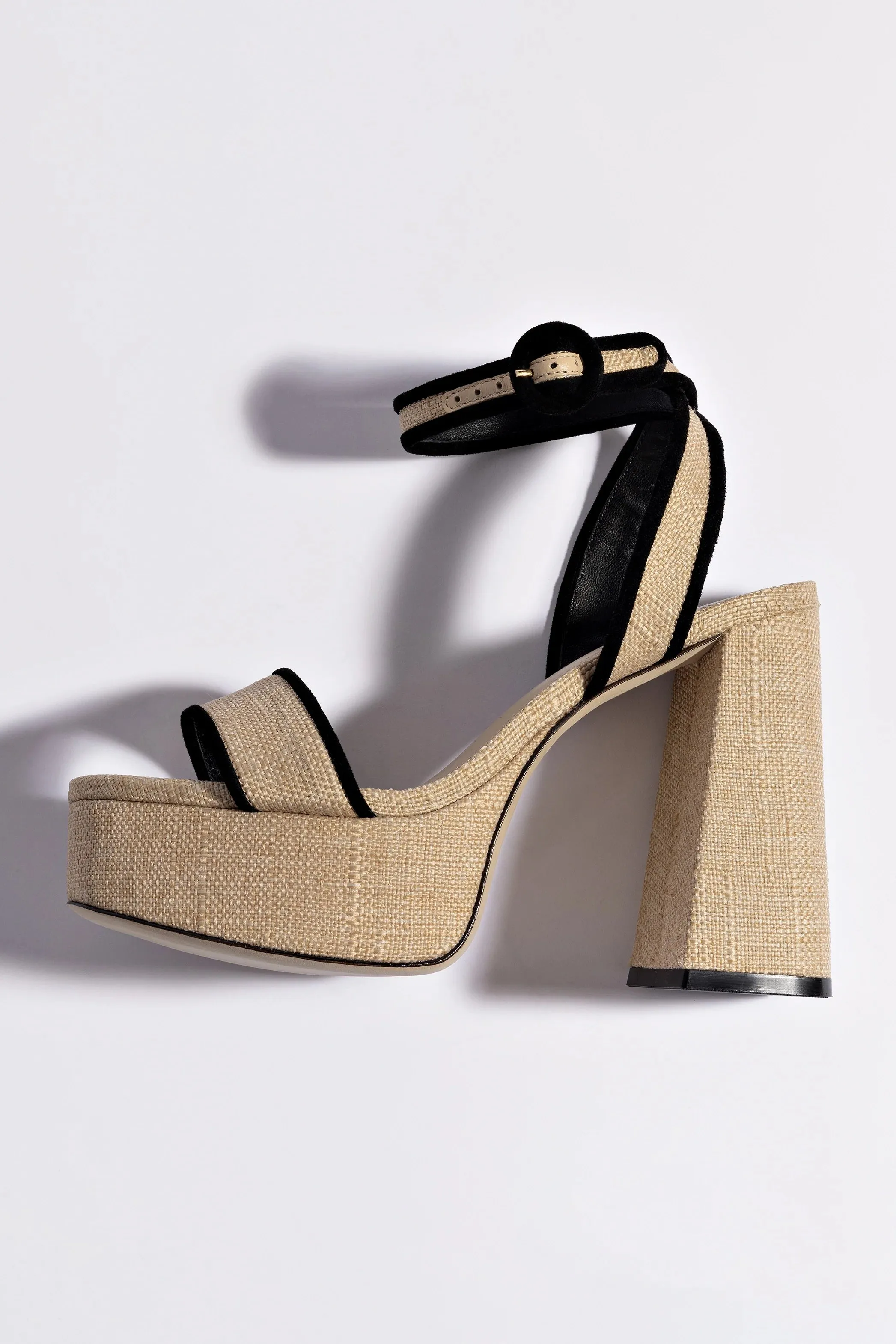 LARROUDE | Dolly Sandal In Beige Raffia and Black Trimming