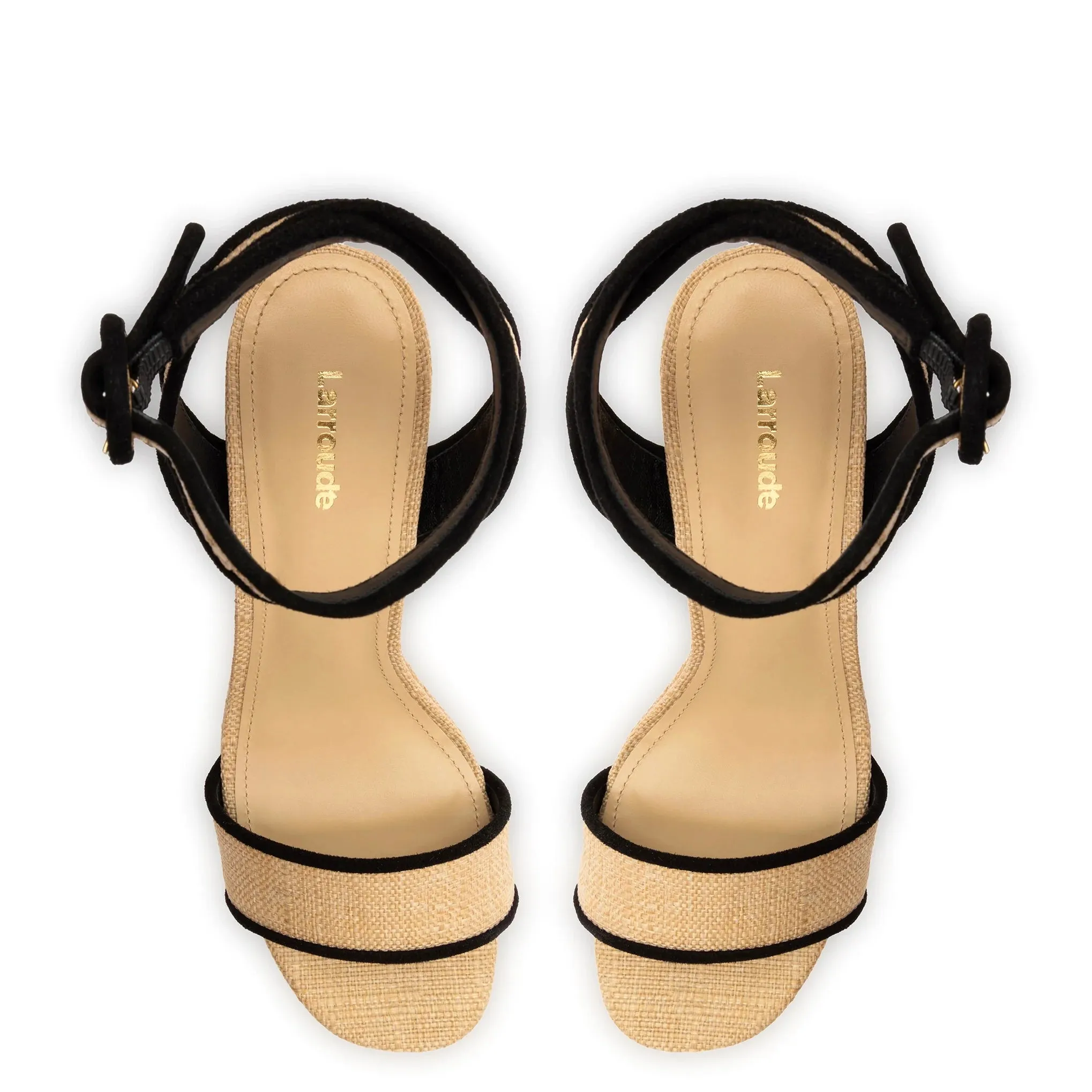 LARROUDE | Dolly Sandal In Beige Raffia and Black Trimming