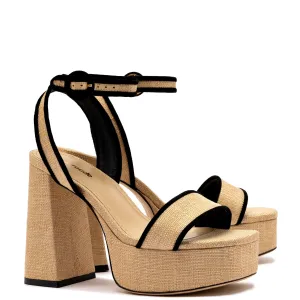 LARROUDE | Dolly Sandal In Beige Raffia and Black Trimming