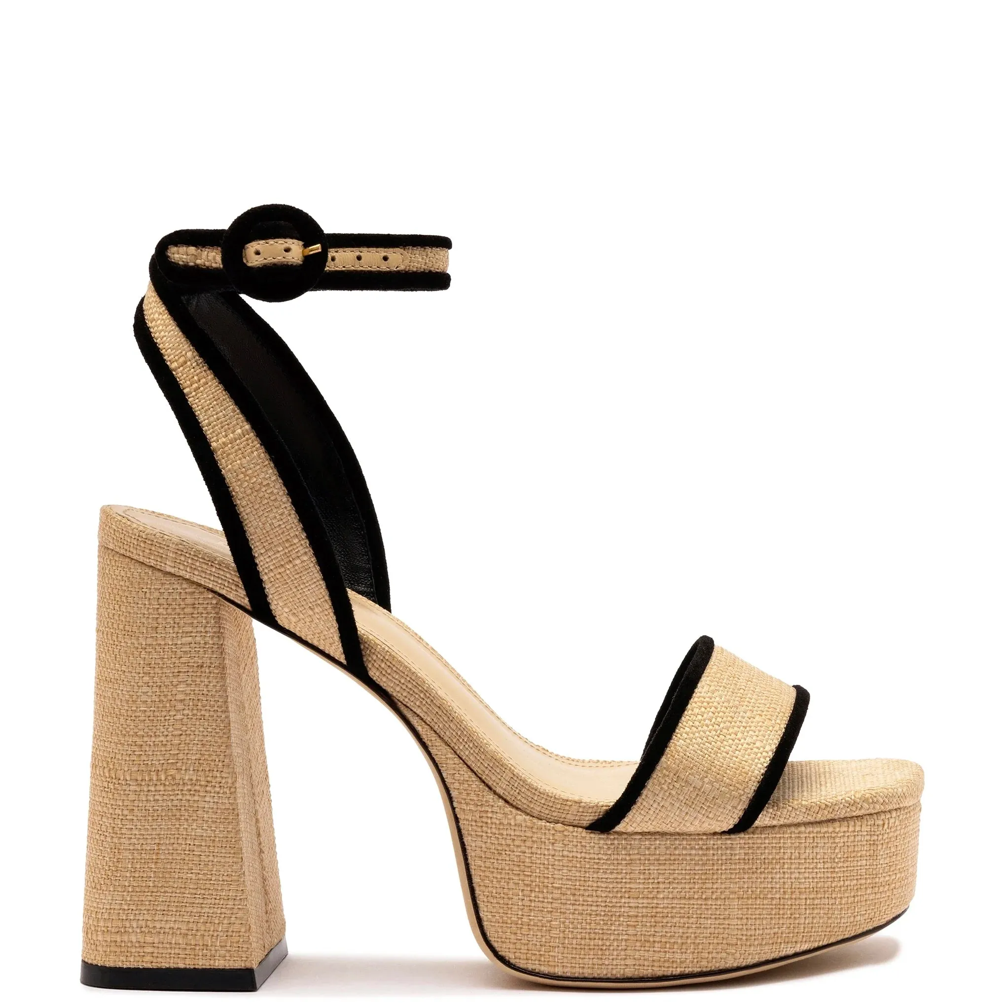 LARROUDE | Dolly Sandal In Beige Raffia and Black Trimming