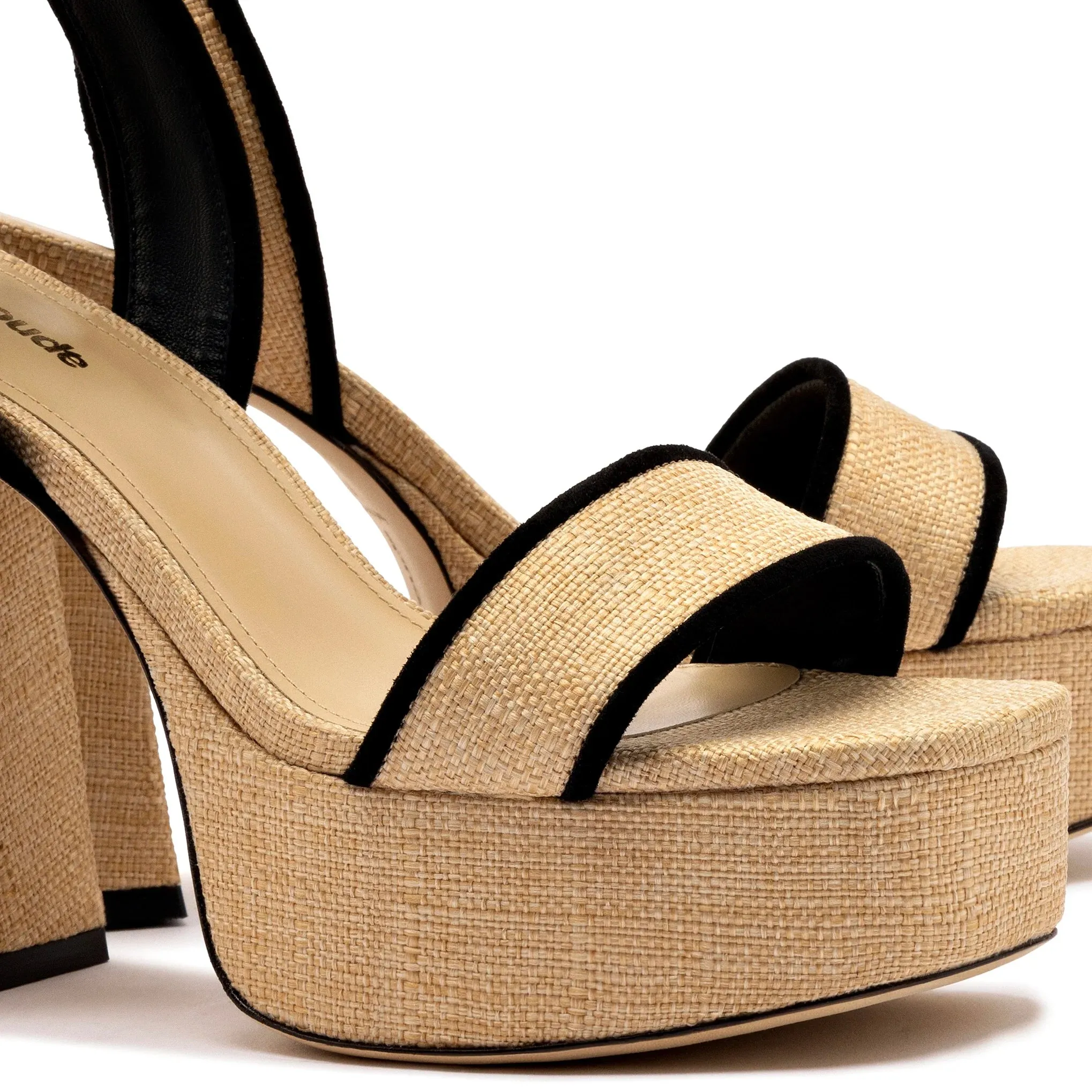 LARROUDE | Dolly Sandal In Beige Raffia and Black Trimming