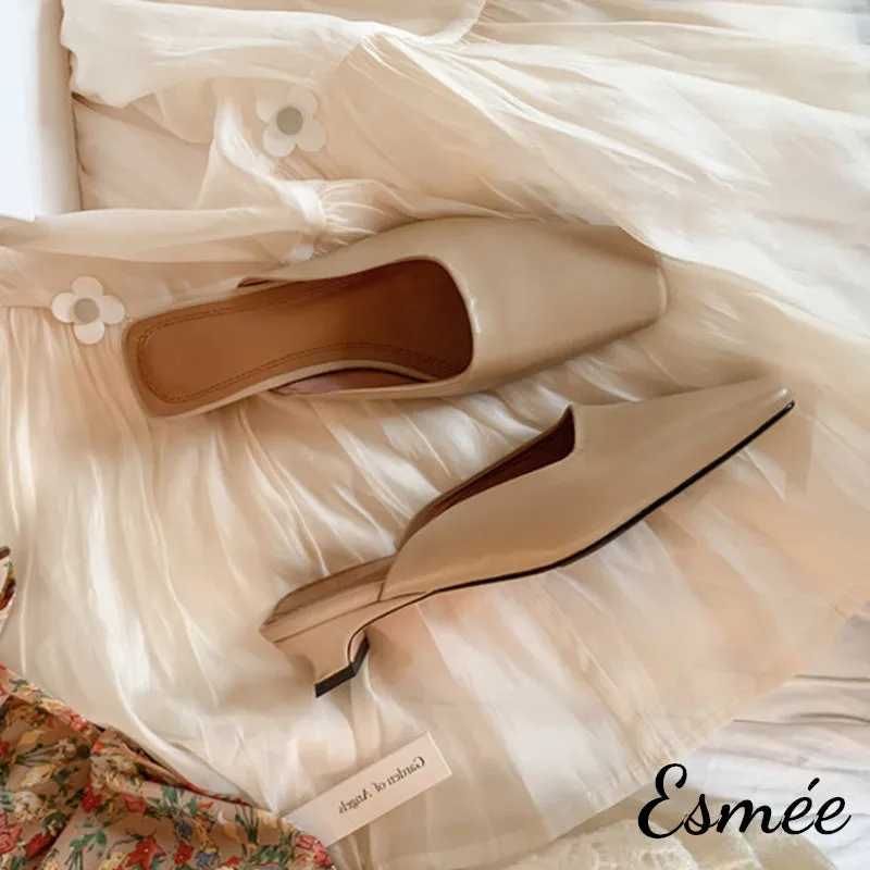 Leather Low Heel Mules