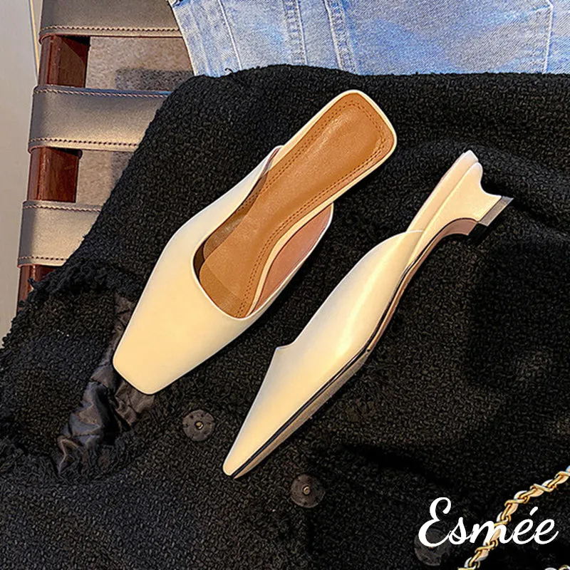Leather Low Heel Mules