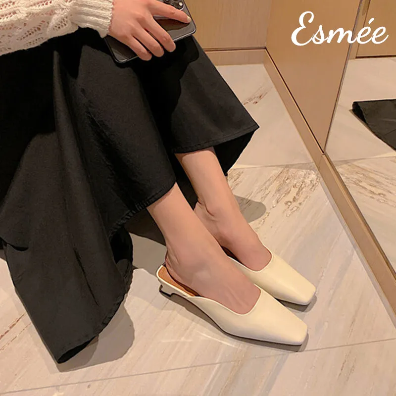 Leather Low Heel Mules