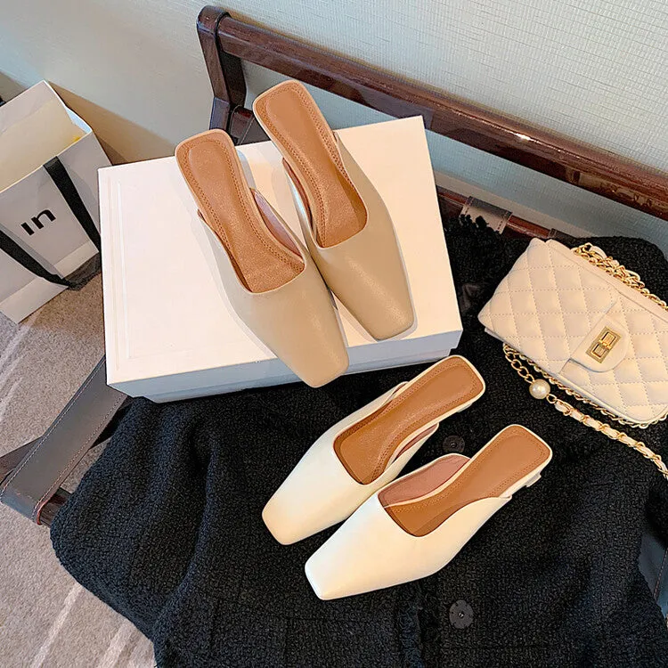 Leather Low Heel Mules