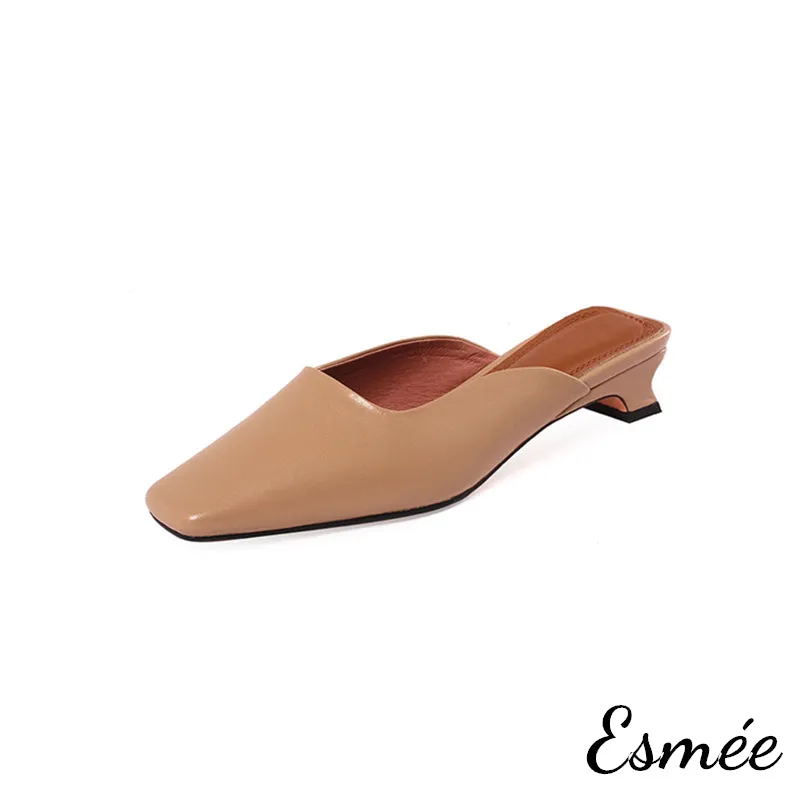 Leather Low Heel Mules