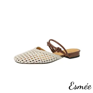Leather Mules with Net Design and Double Straps