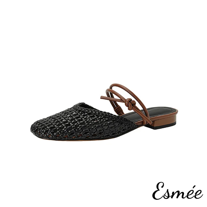 Leather Mules with Net Design and Double Straps