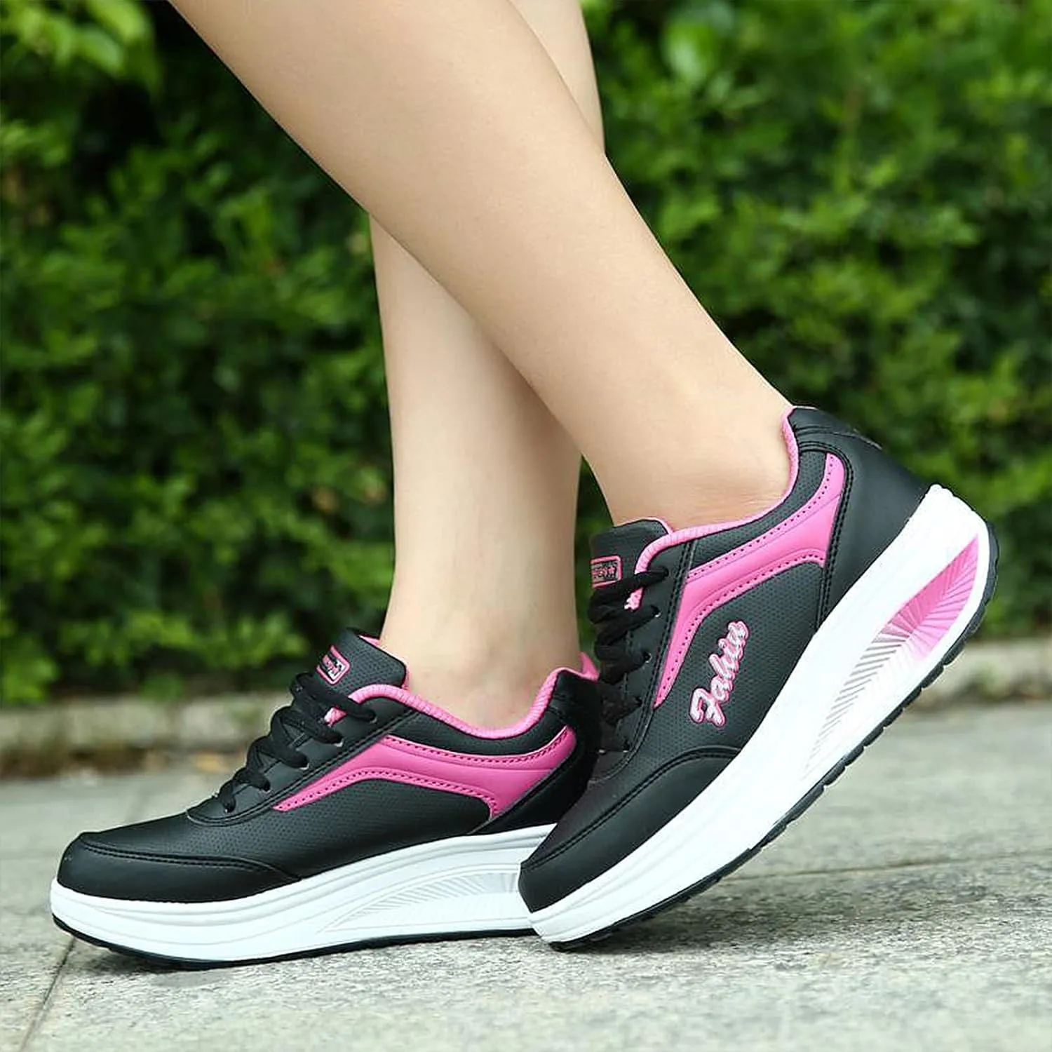 Optigard Women's Toning Platform Lace-up Rocker Shoes with Arch Support