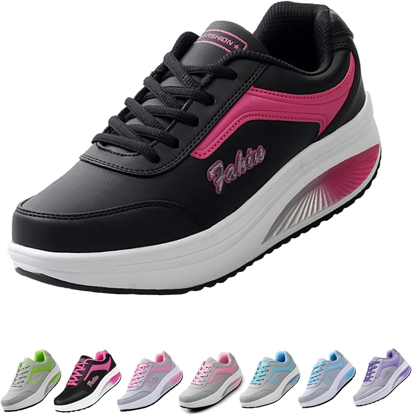 Optigard Women's Toning Platform Lace-up Rocker Shoes with Arch Support