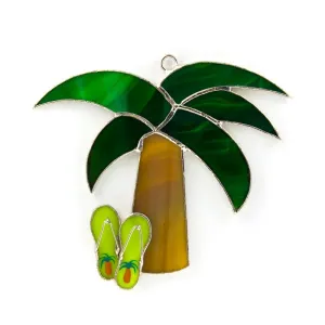 Palm Tree with Flip Flops Stained Glass Switchables Nightlight Cover; Ornament: Suncatcher