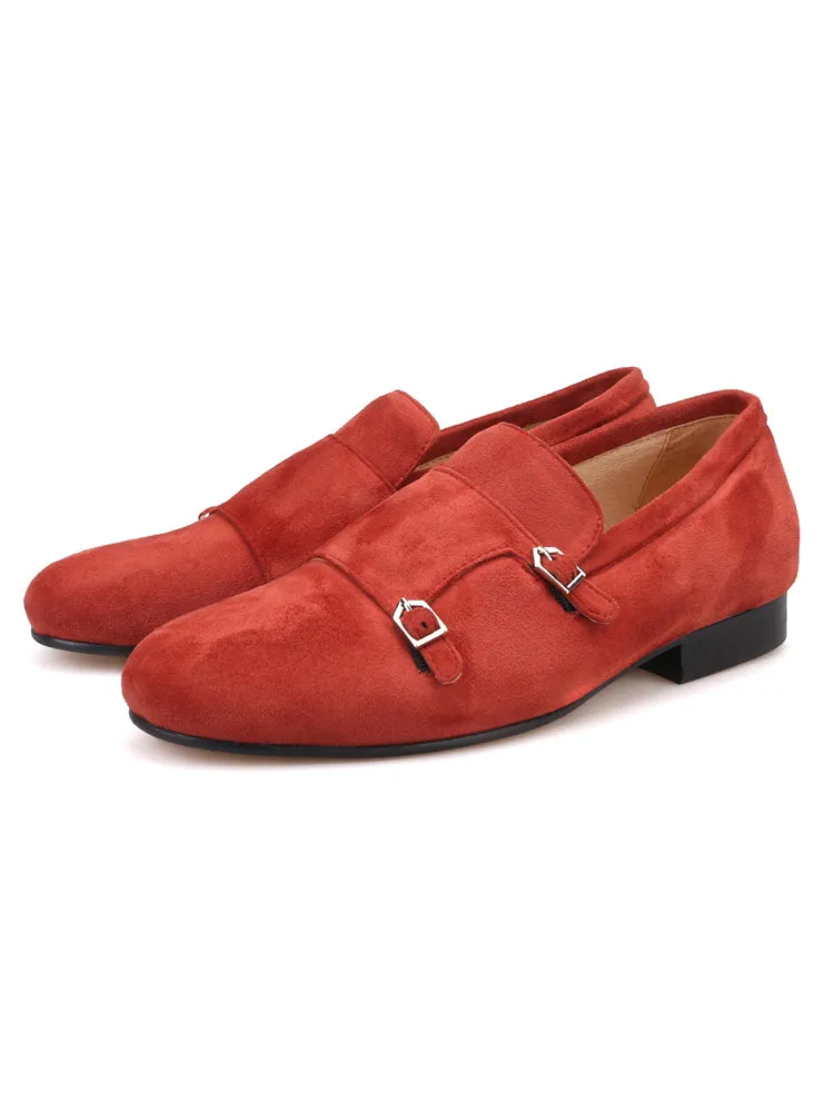 Spring and autumn new imported velvet European and American export men's trendy loafers one-leg buckle shoes large size