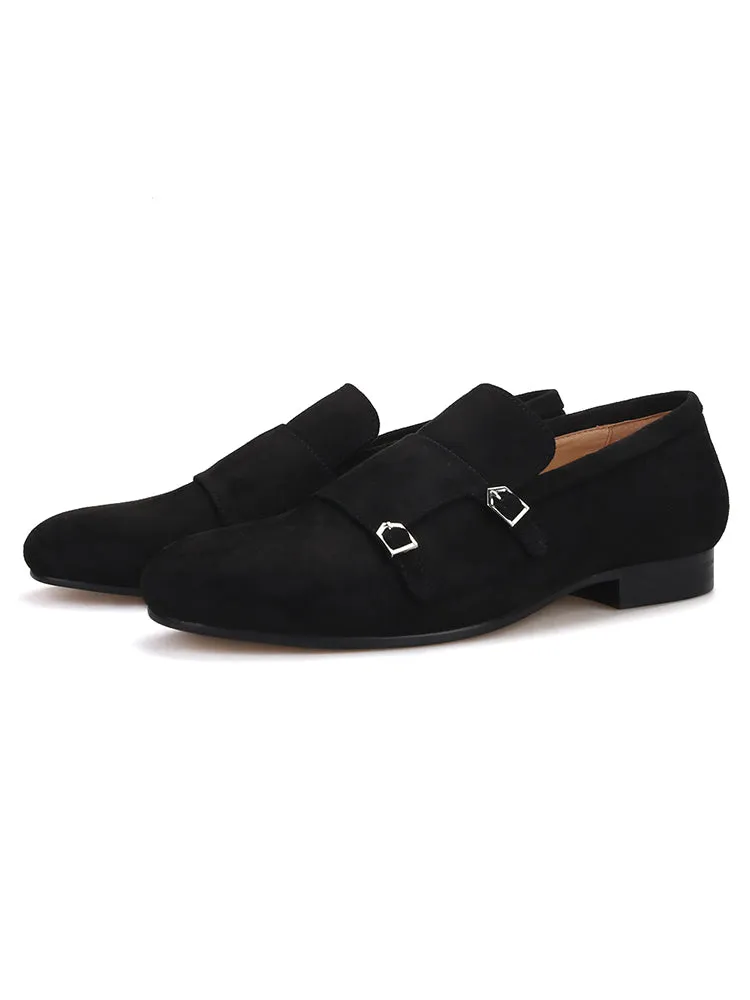 Spring and autumn new imported velvet European and American export men's trendy loafers one-leg buckle shoes large size