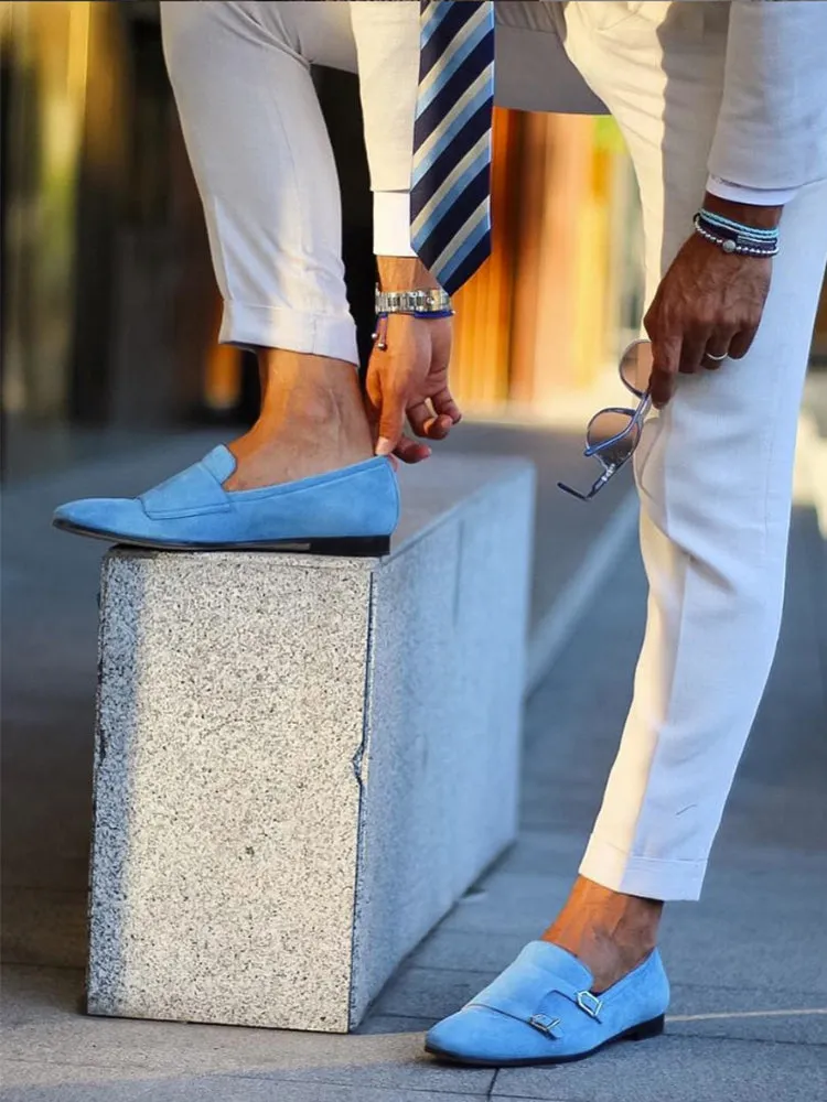 Spring and autumn new imported velvet European and American export men's trendy loafers one-leg buckle shoes large size