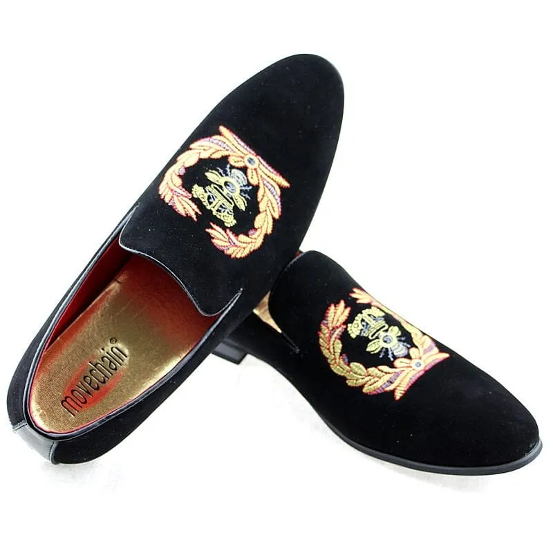 The Cristiano Embroidered Suede Penny Loafers
