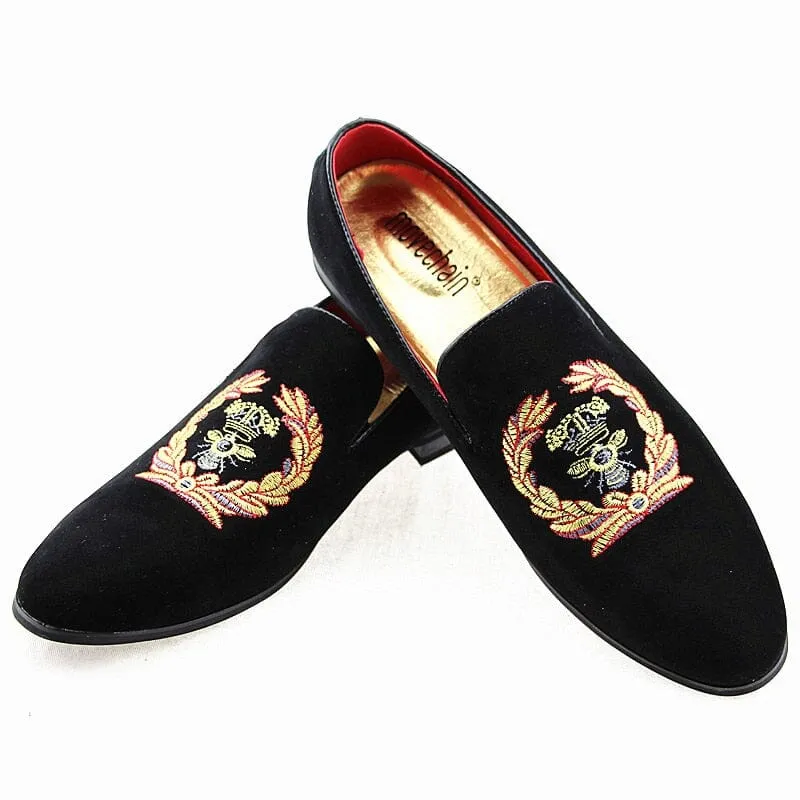 The Cristiano Embroidered Suede Penny Loafers