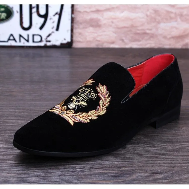 The Cristiano Embroidered Suede Penny Loafers