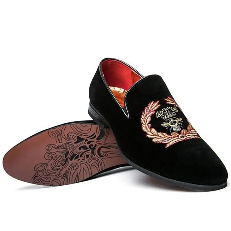 The Cristiano Embroidered Suede Penny Loafers