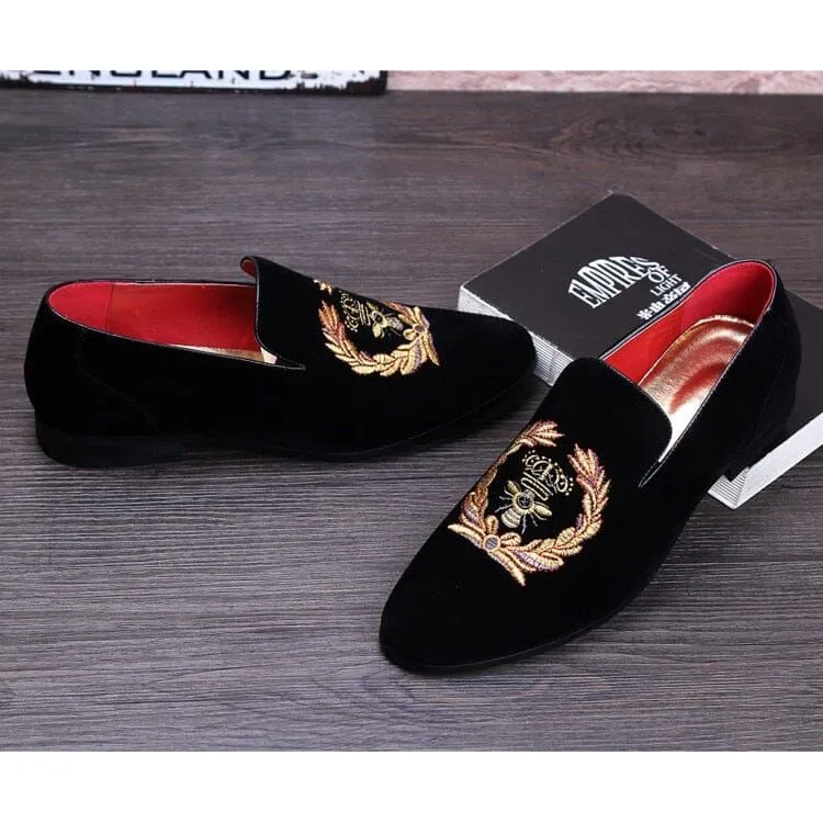 The Cristiano Embroidered Suede Penny Loafers