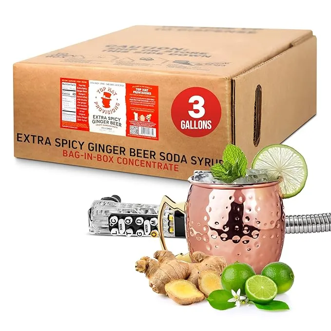 Top Hat Original Spicy Ginger Beer Syrup BIB - 3 gallon Bag in Box Soda Syrup BIB for Commercial Soda Gun