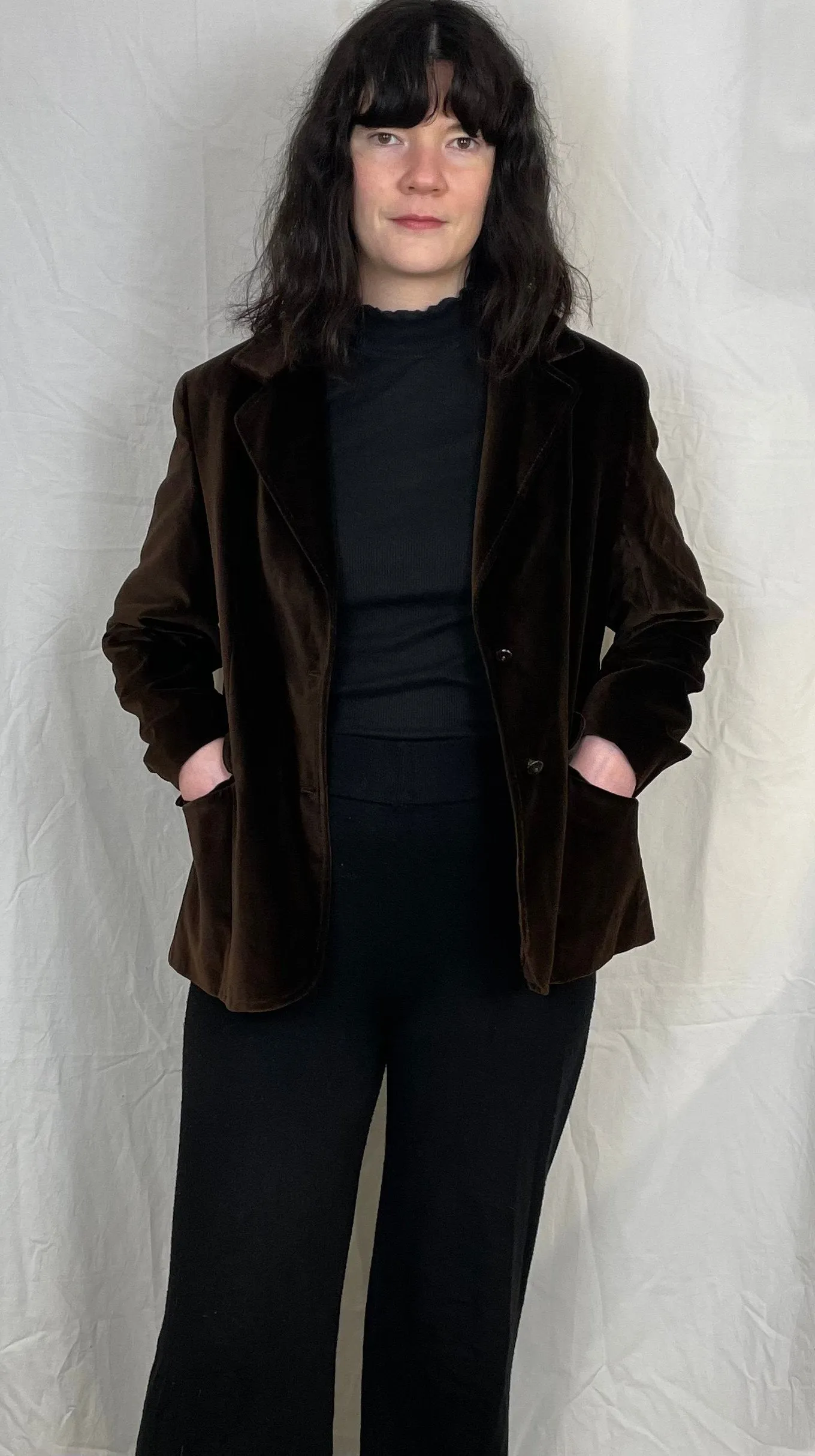 Vintage 80s Brown Cotton Velvet Blazer Jacket - Up To Size 12