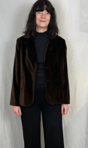 Vintage 80s Brown Cotton Velvet Blazer Jacket - Up To Size 12