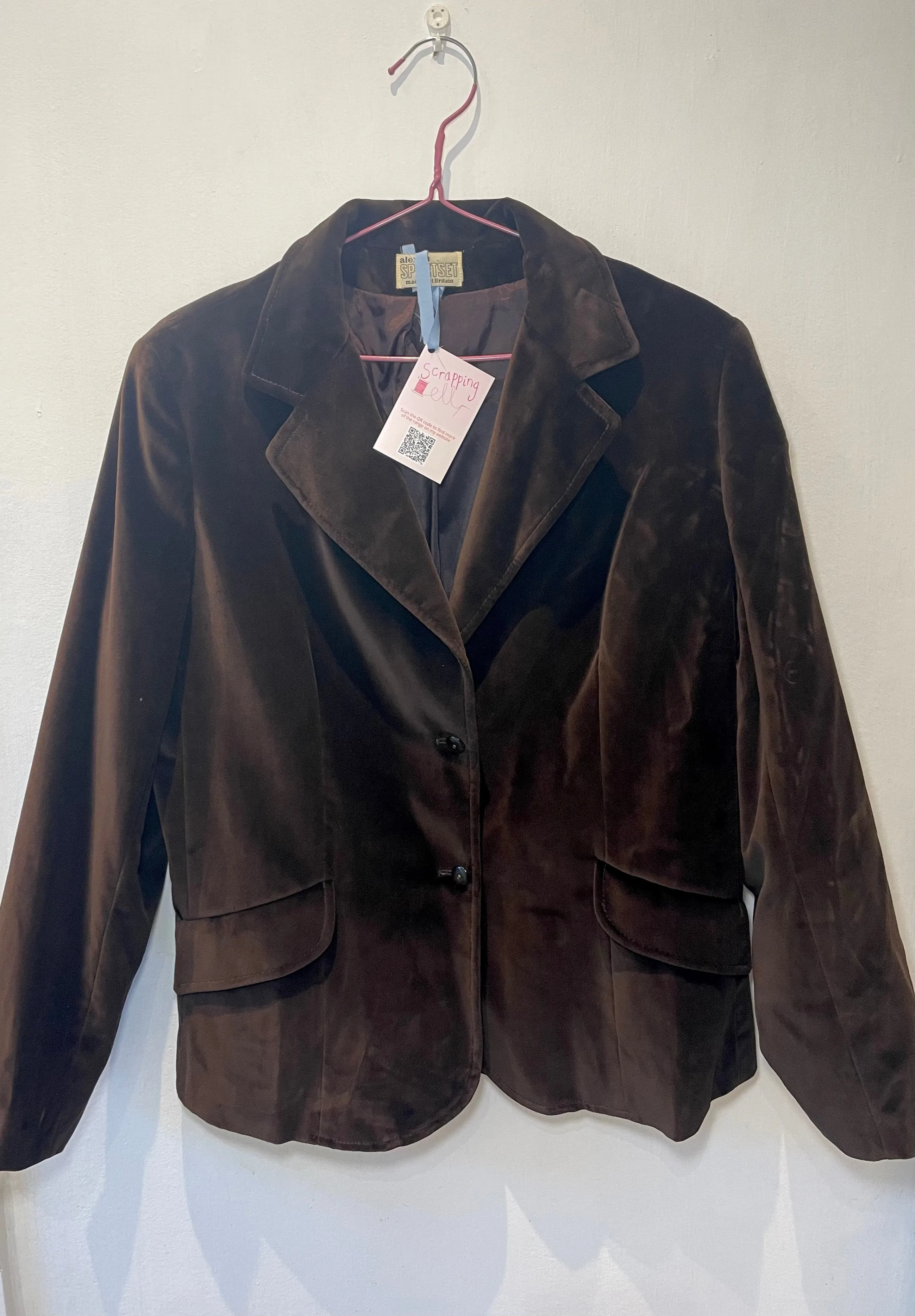 Vintage 80s Brown Cotton Velvet Blazer Jacket - Up To Size 12