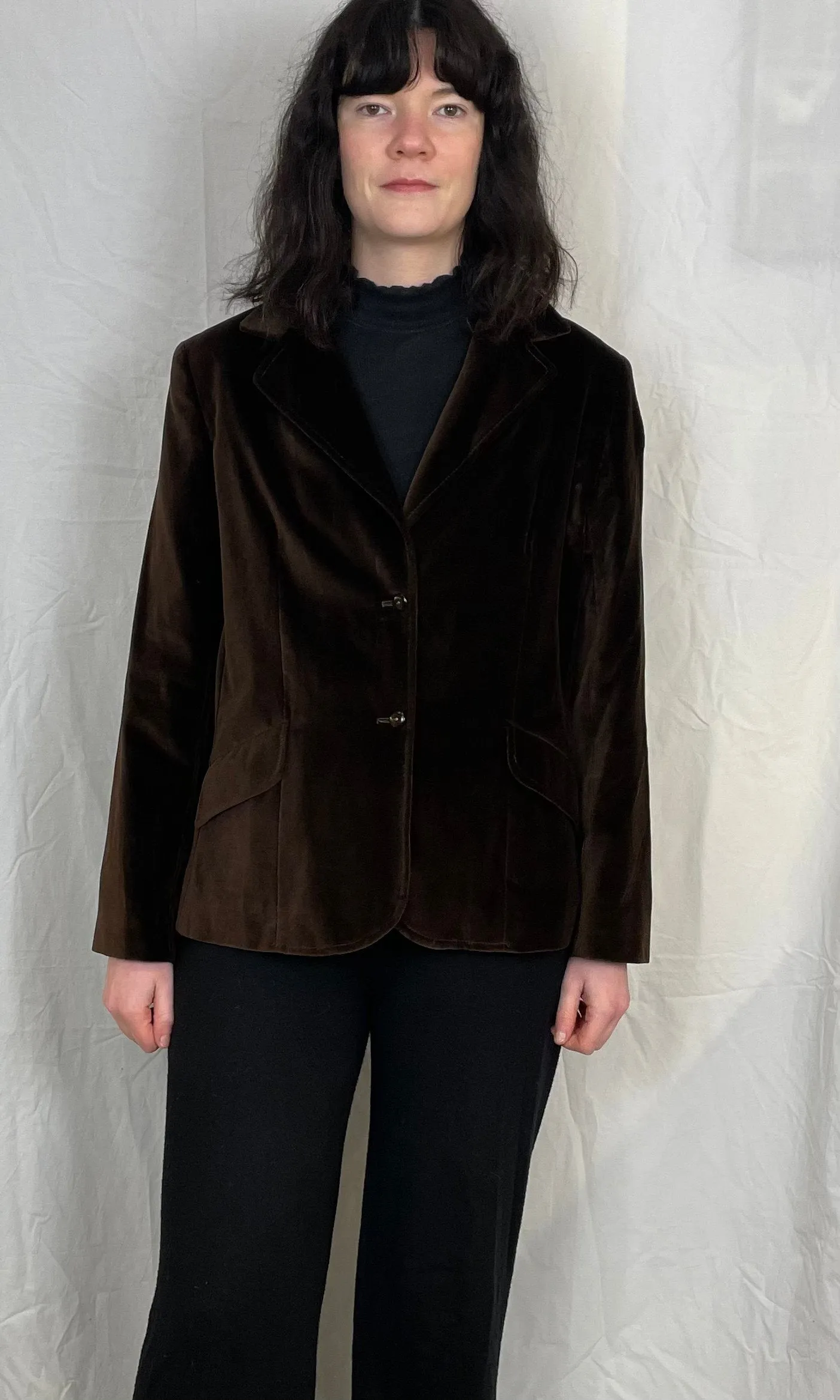 Vintage 80s Brown Cotton Velvet Blazer Jacket - Up To Size 12