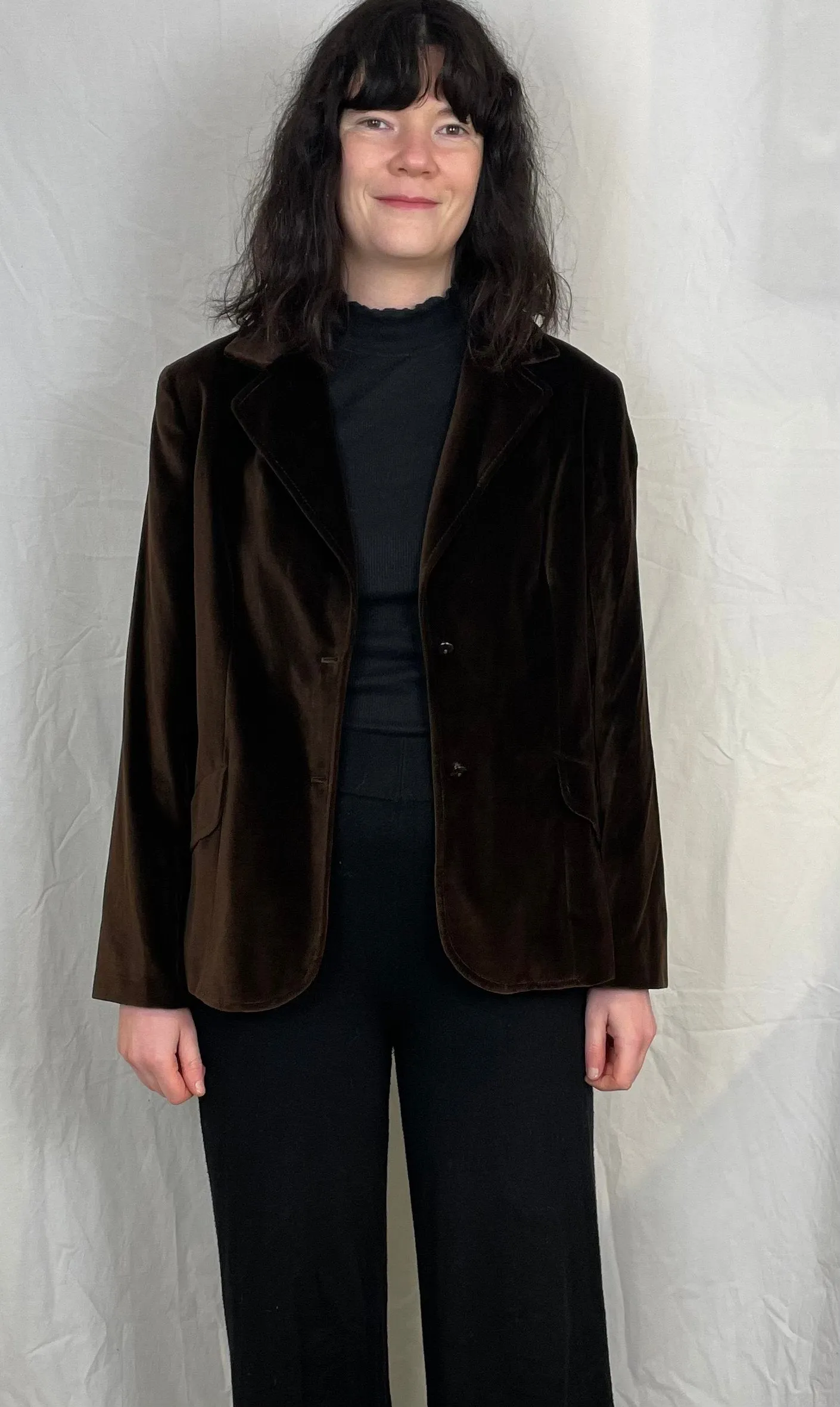 Vintage 80s Brown Cotton Velvet Blazer Jacket - Up To Size 12