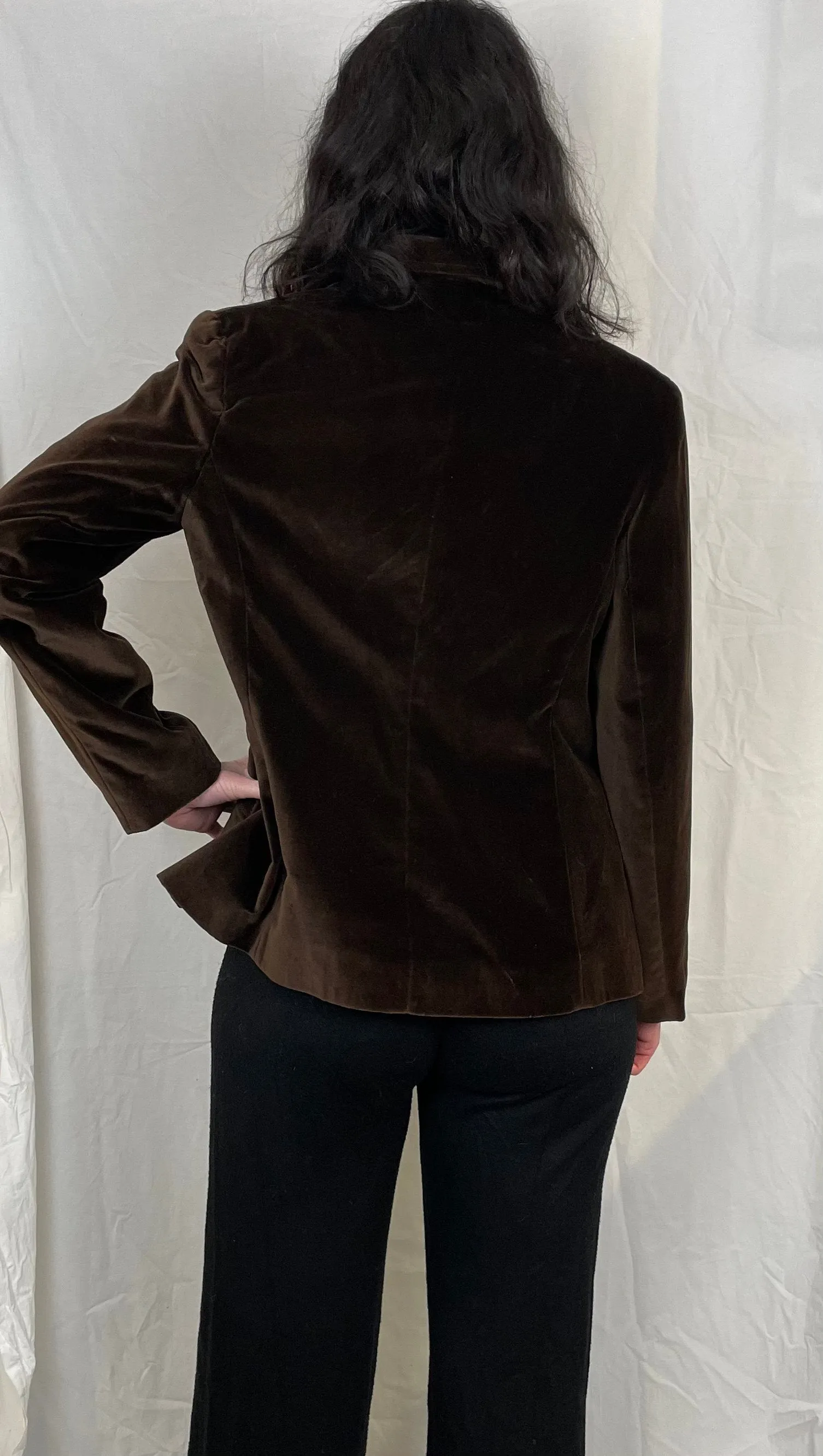 Vintage 80s Brown Cotton Velvet Blazer Jacket - Up To Size 12