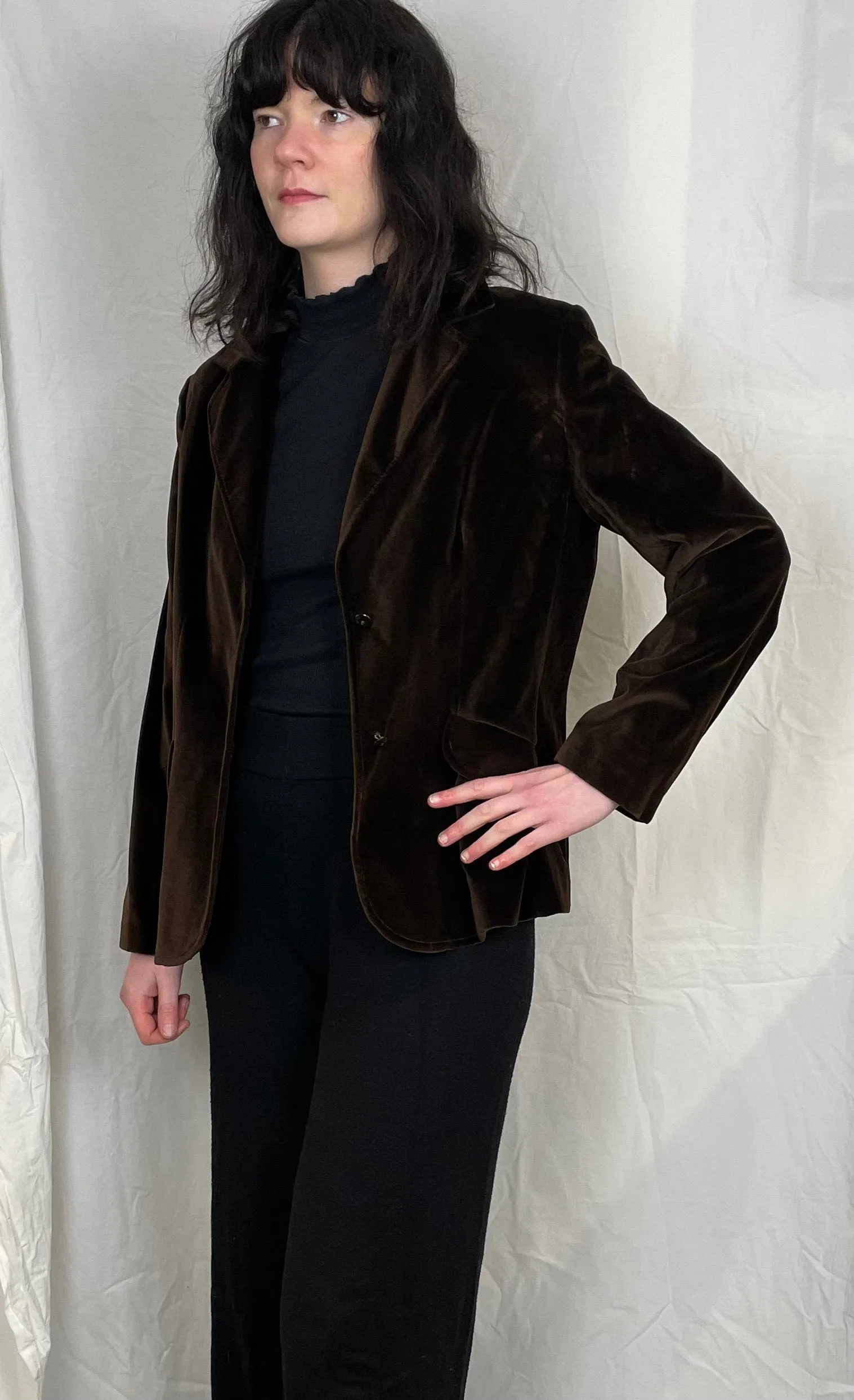 Vintage 80s Brown Cotton Velvet Blazer Jacket - Up To Size 12